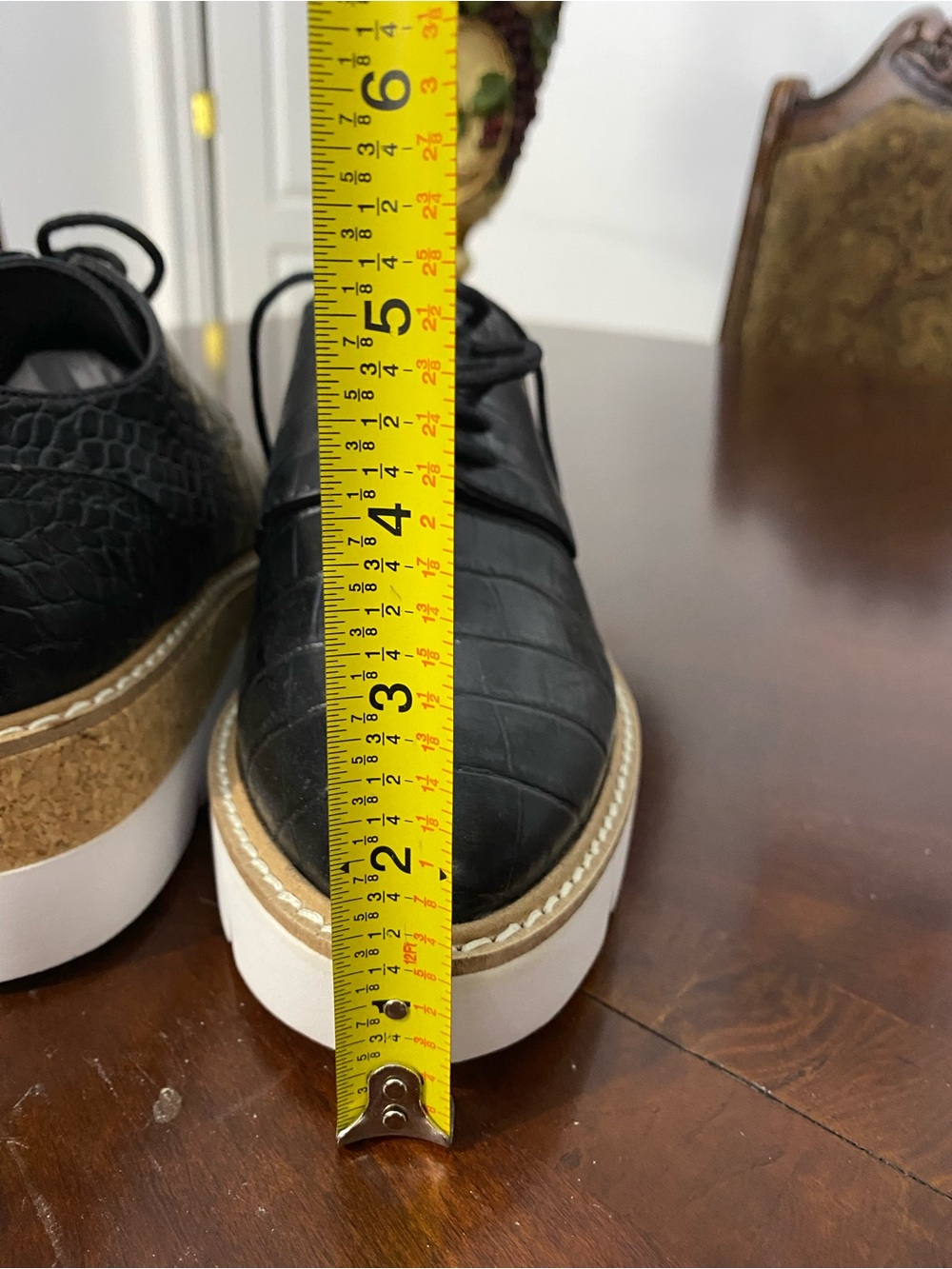 Steve Madden Black Croc-Embossed Lace-Up Platform Oxfords with White Sole - Picture 8 of 15